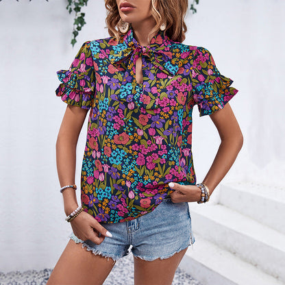 Damen Bluse Rüschendetails Floralmuster