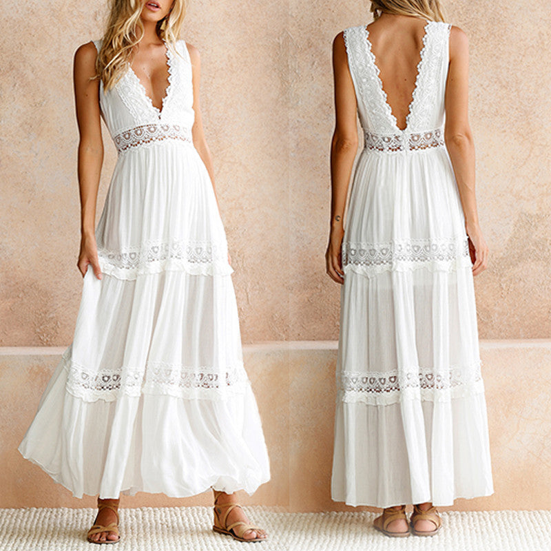 Damen Maxikleid Langärmlig Häkel Akzenten Eveloria