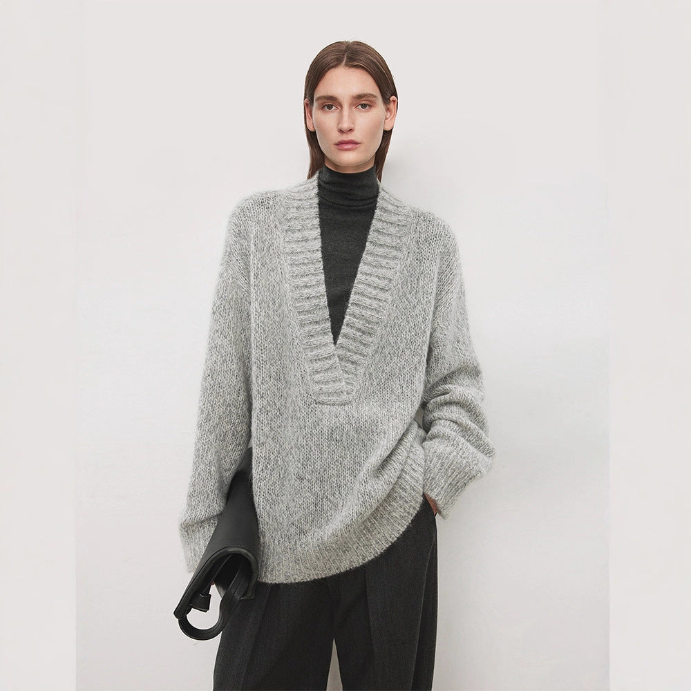 Damen Strickpullover V-Ausschnitt Lässiger Schnitt Eveloria - Eveloria