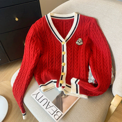 Damen Grobstrick-Cardigan Streifenmuster mit Knöpfen