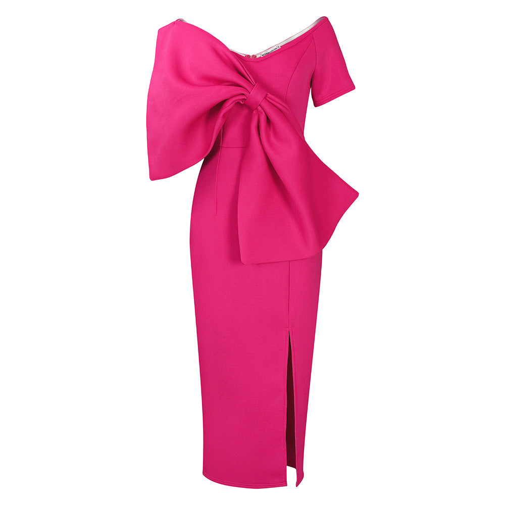 Damen Kleid Figurbetont Voluminöser Schleifen-Detail