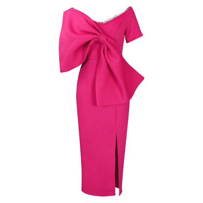 Damen Kleid Figurbetont Voluminöser Schleifen-Detail