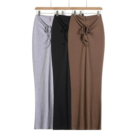 Damen Maxi-Rock Jersey Knoten-Design Schwarz - Eveloria