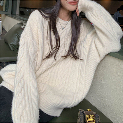 Damen Grobstrickpullover Zopfmuster Weitschnitt Eveloria