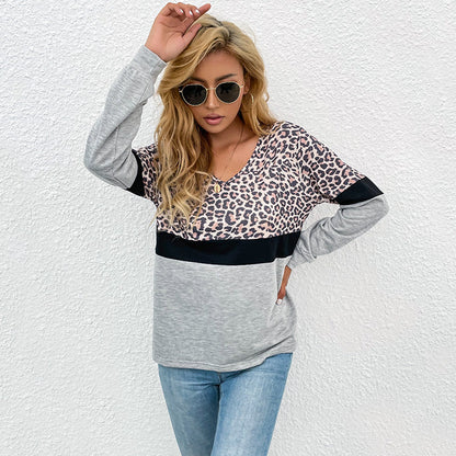 Damen Pullover Lässig Kontrast Leo-Print Eveloria