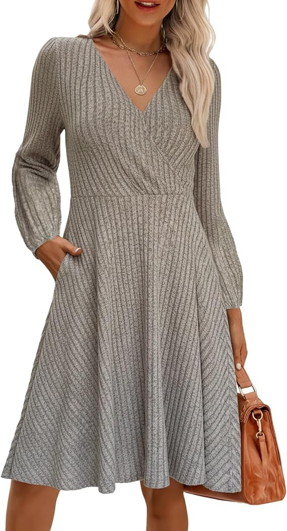 Damen Minikleid Viskose Strukturiert Voluminöse Ärmel Eveloria
