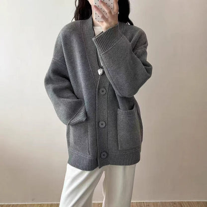 Damen Strickcardigan Lässig Mit Taschen Modern Knöpfe Beige
