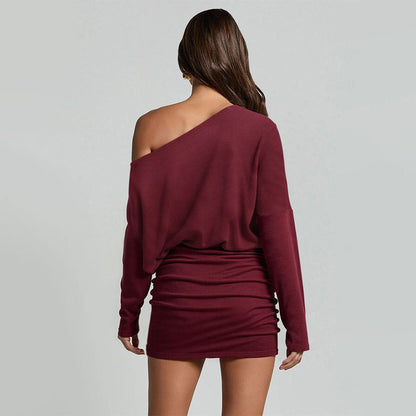 Damen One-Shoulder-Kleid Rippstruktur Eveloria