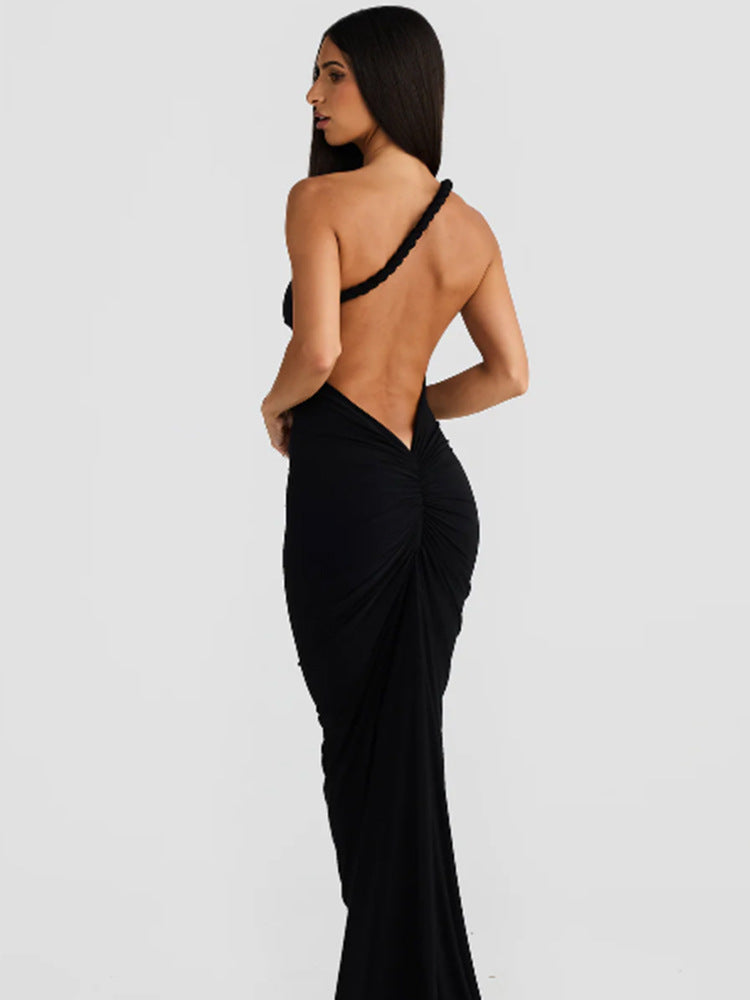 Damen Abendkleid Figurbetont Rundhals Elegantes Halterdesign