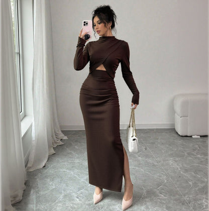 Damen Wickelkleid Langärmlig Schlitz Eveloria
