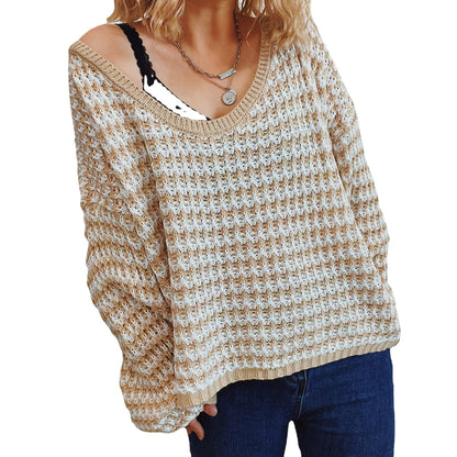 Damen Strickpullover V-Ausschnitt Weites Design Eveloria