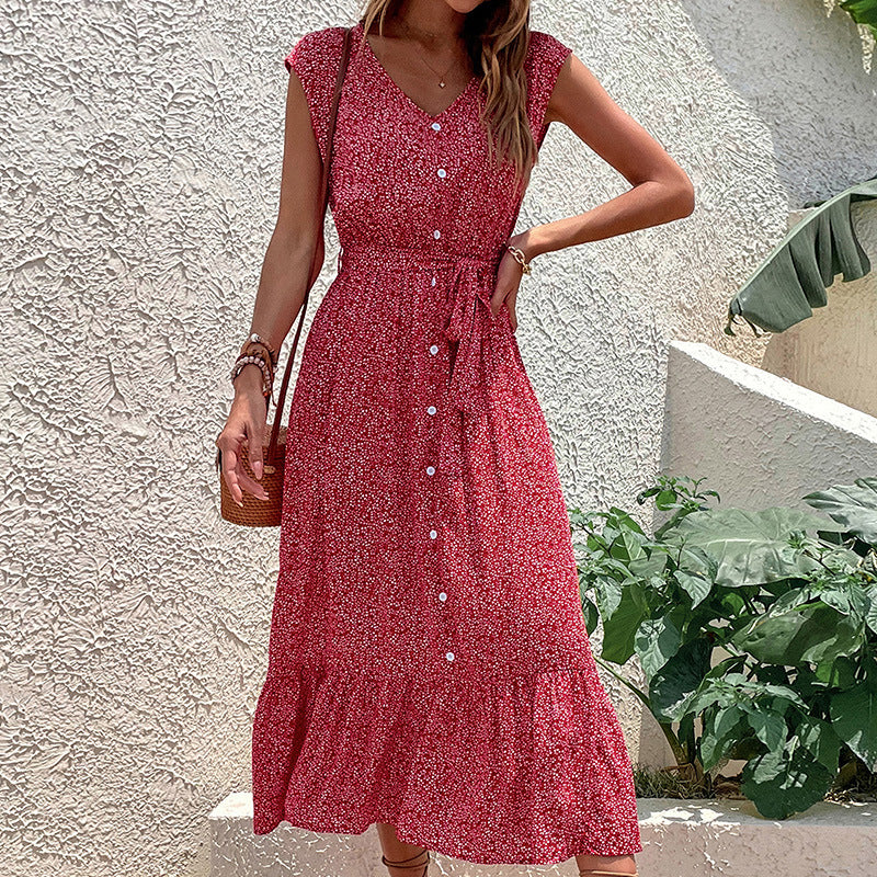 Eveloria Damen Midi-Kleid Rüschen Knopfdesign