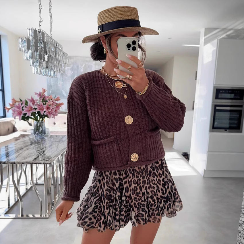 Damen Strickjacke Kuschelig Mit Taschen Goldfarben
