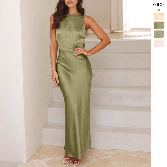 Damen Maxikleid Schmal Satin Schwarz Eveloria - Eveloria