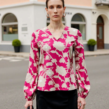 Damen Bluse Floralmuster Weiches Jersey