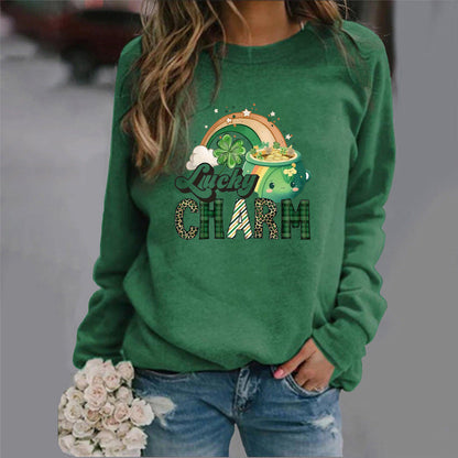 Damen Sweatshirt Glücks-Motiv Eveloria Baumwolle Weiß