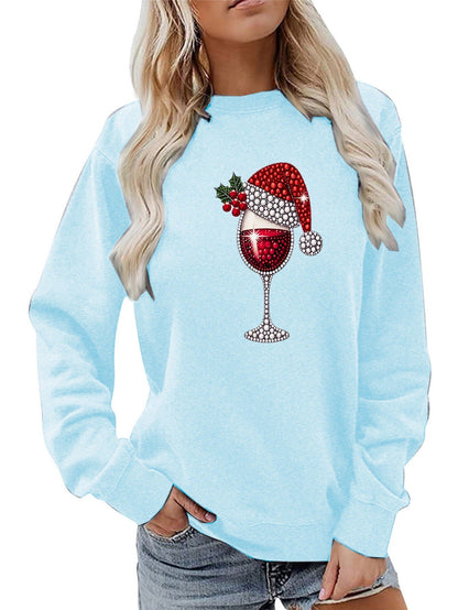 Damen Sweatshirt Weich Innenfutter Weinmotiv Eveloria