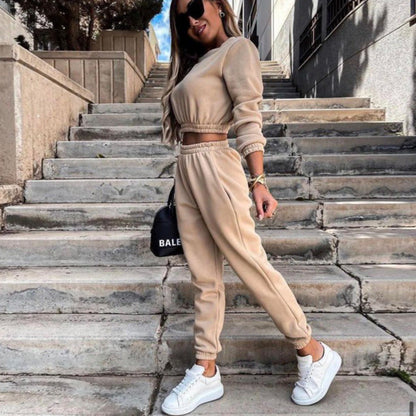 Damen Cropped Sweatset Elastischer Bund Weite Passform