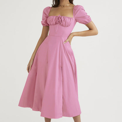 Damen Maxikleid Schulterfrei Puffärmel Eveloria