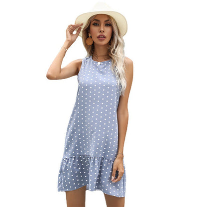 Damen Ärmelloses Sommerkleid Gepunktet Volantabschluss