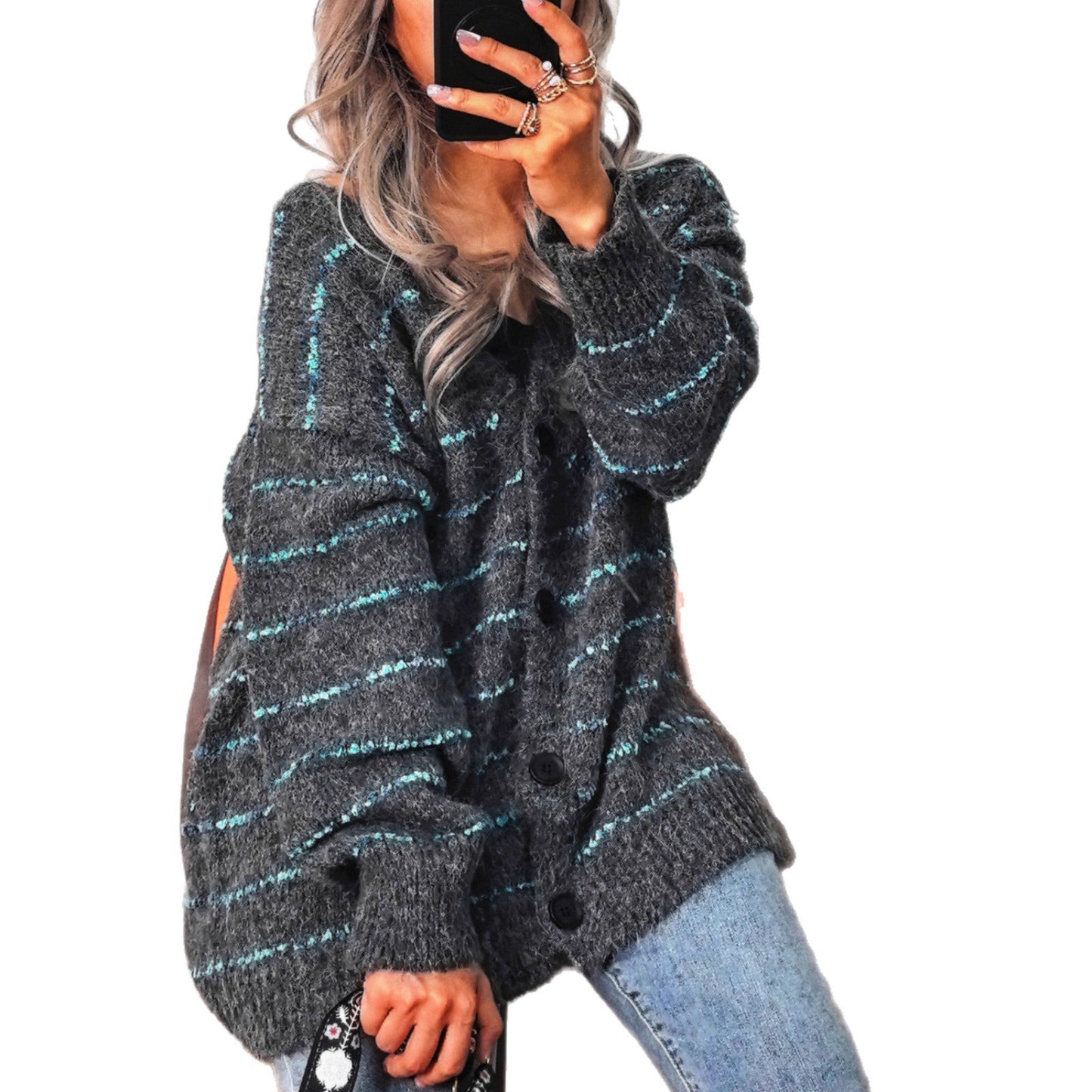 Damen Strickjacke Kuschelig Kontraststreifen Eveloria
