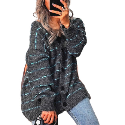 Damen Strickjacke Kuschelig Kontraststreifen Eveloria