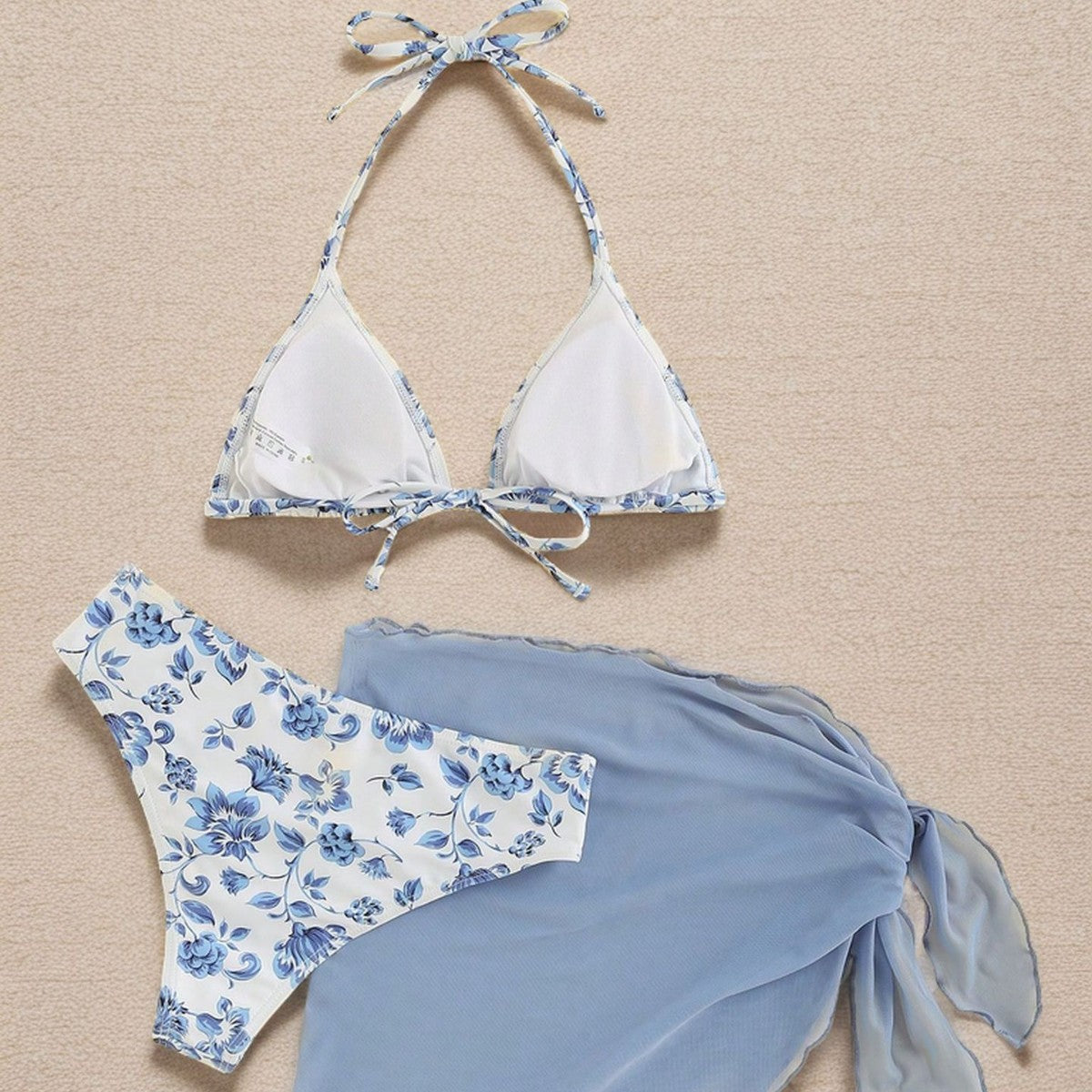 Damen Bikini-Set Blumenmuster mit Pareo