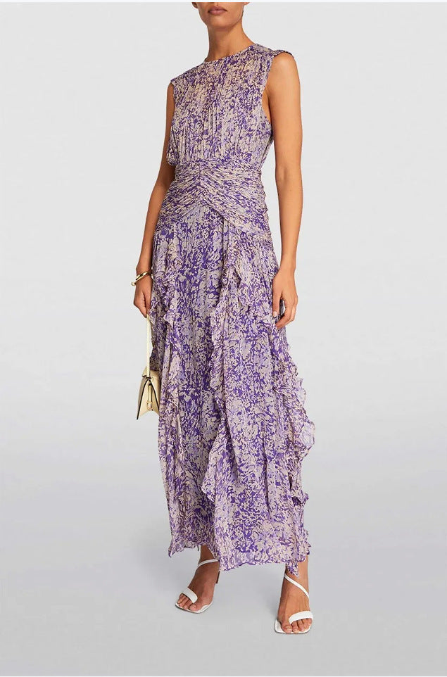 Damen Maxikleid Wickelkleid Rüschendetails Floralmuster Eveloria