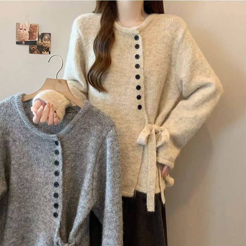 Damen Strickjacke mit Bindeband und Knöpfen