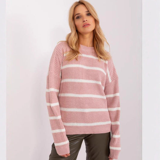 Damen Grobstrickpullover Lässiges Streifenmuster Rundhalsausschnitt - Eveloria