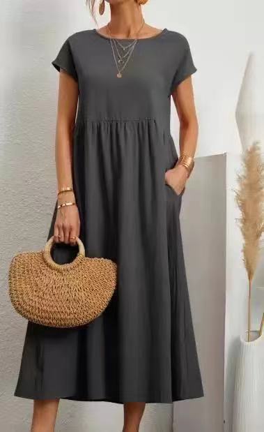 Eveloria Damen Midi-Kleid Ballonärmel mit Taschen
