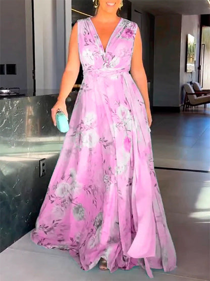 Damen Maxikleid Fließender Schnitt Rüschen Elegant