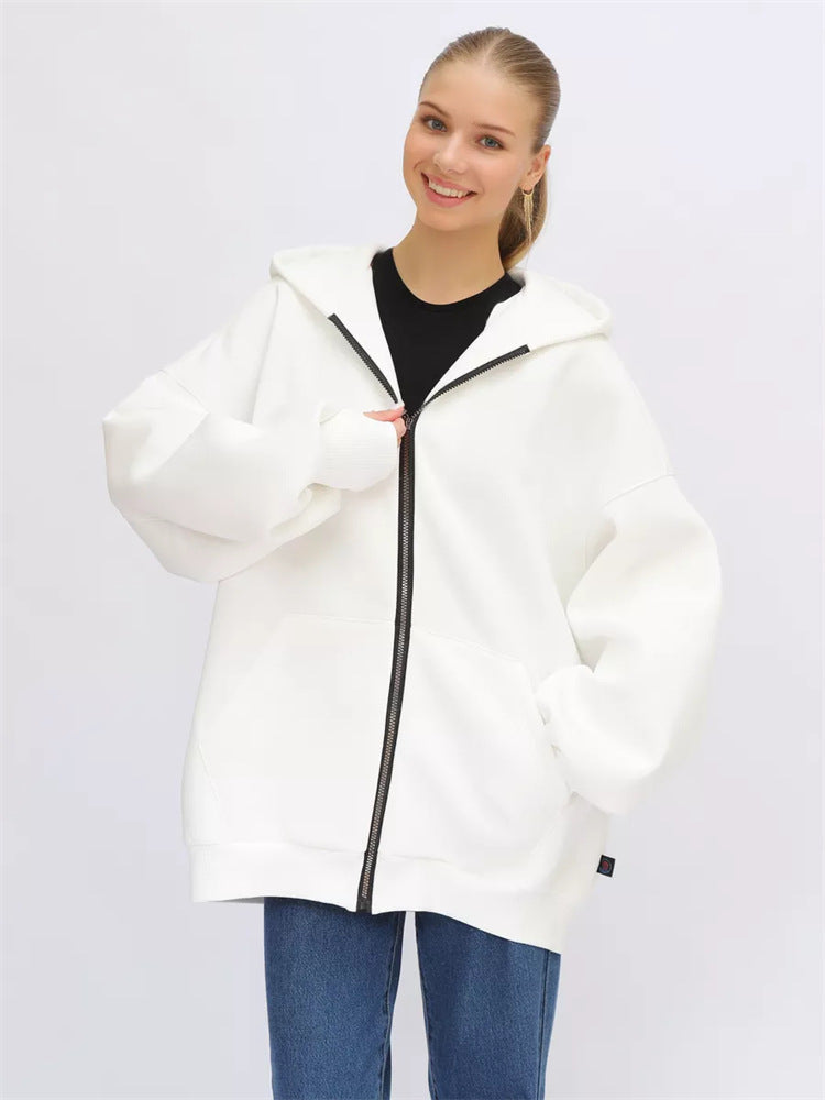 Damen Oversized Kapuzenjacke Hoch Bündchen Reißverschluss Eveloria