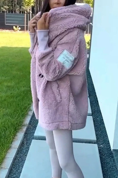 Damen Teddyjacke Klassischer Kragen Praktische Taschen Braun