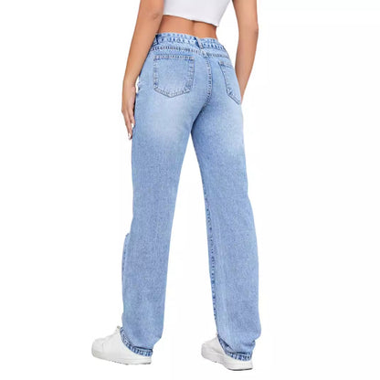 Damen Highwaist Jeans Vintage-Look Destroyed-Effekt