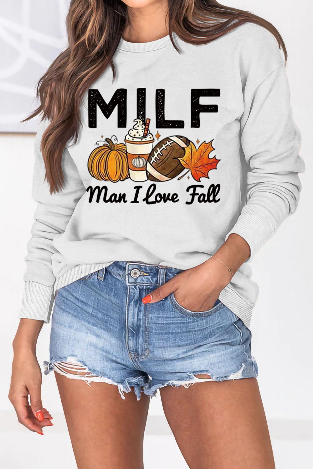 Damen Sweatshirt Herbstlich Essenzen Motiv Weiss
