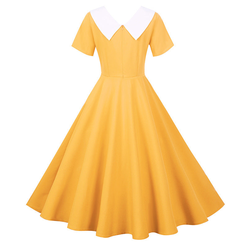 Damen Swingkleid Retro-Style mit Kragen und weitem Rock
