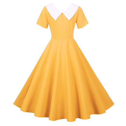 Damen Swingkleid Retro-Style mit Kragen und weitem Rock