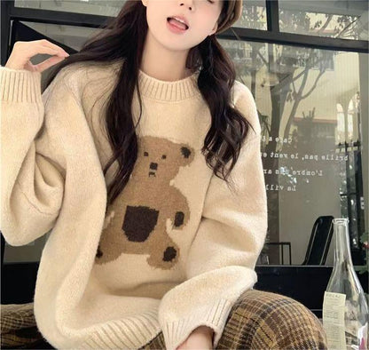 Damen Strickpullover Bär Motiv