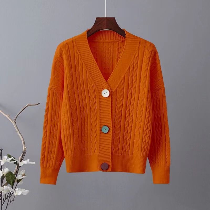 Damen Grobstrickjacke V-Ausschnitt Dekorative Knöpfe Eveloria