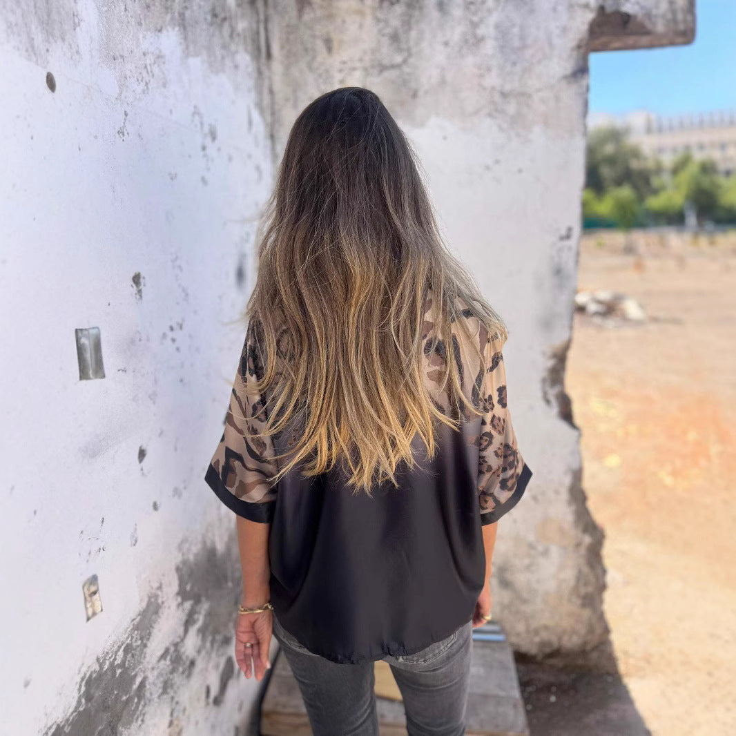 Damen Seidenbluse Leo-Muster Elegante Bluse Eveloria
