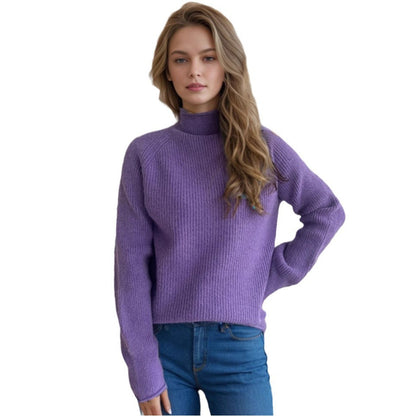Damen Rollkragenpullover Weich Grobstrick Beige