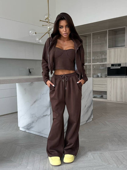 Damen Freizeit-Set Kurzes Oberteil Jogginghosen Bequem