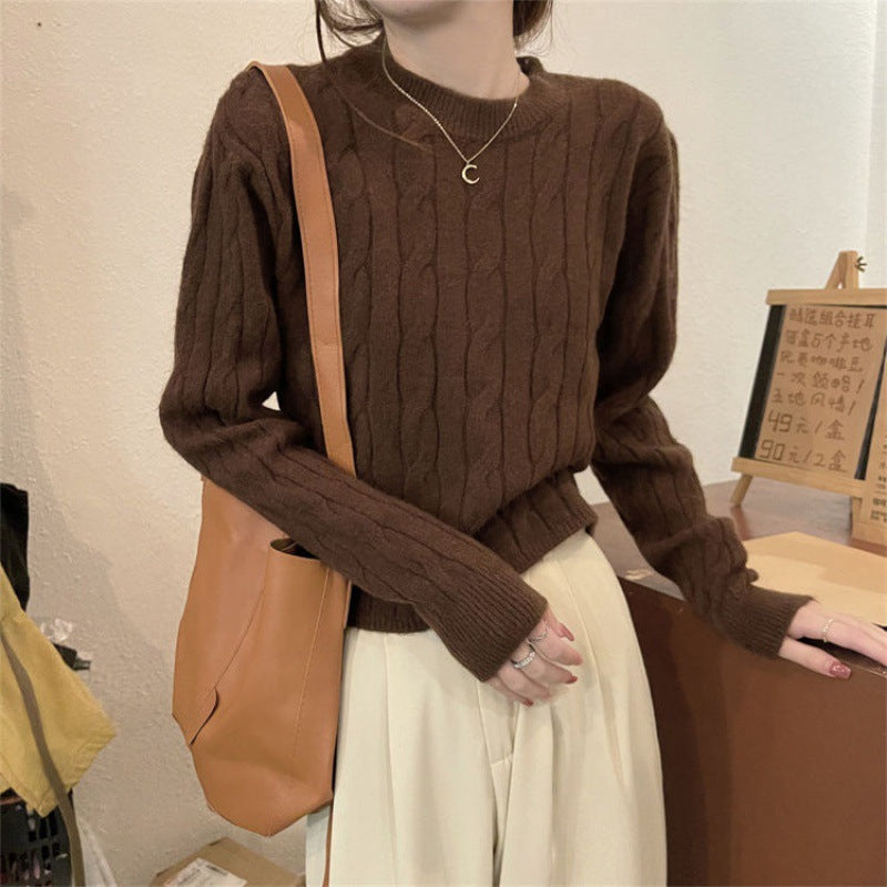 Damen Grobstrickpullover Strukturiertes Zopfmuster Lässig Beige