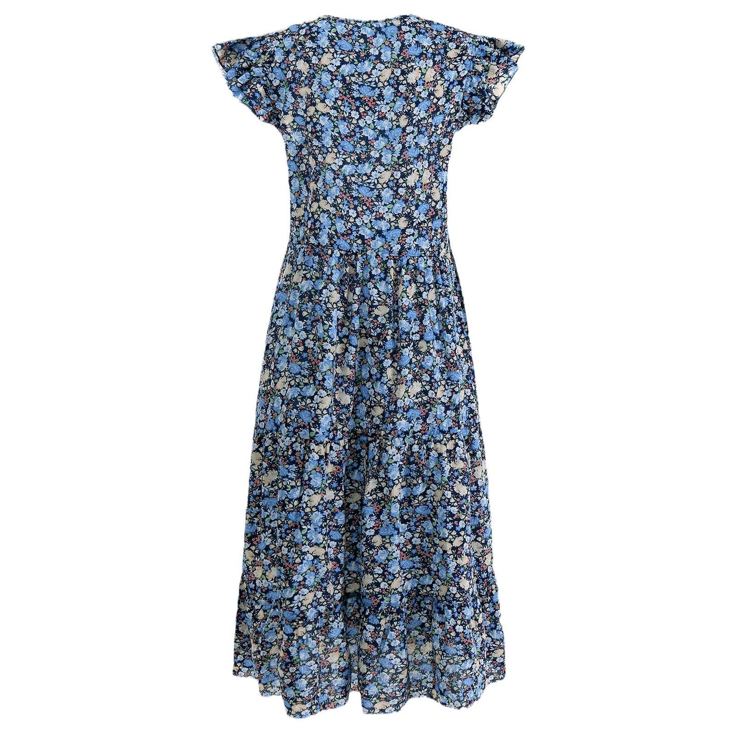 Damen A-Linien Kleid Rüschenärmel Floralmuster Eveloria