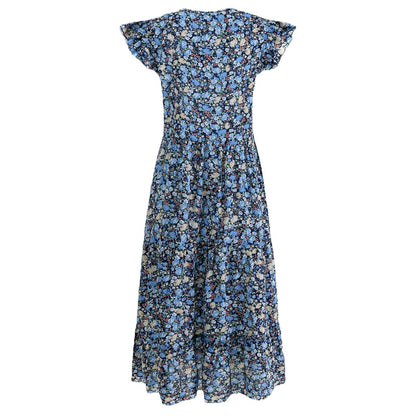 Damen A-Linien Kleid Rüschenärmel Floralmuster Eveloria