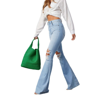 Damen Flared Jeans Destroyed Effekt Blau Eveloria