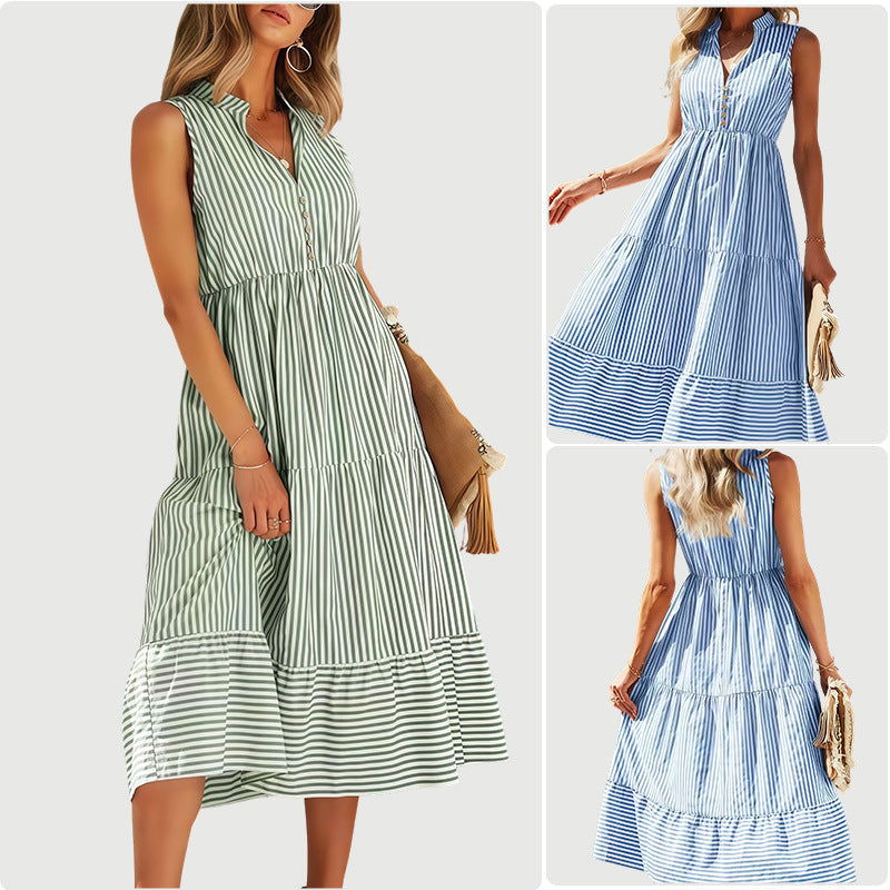 Damen Langarm Kleid Streifen-Design Fließender Schnitt Eveloria - Eveloria