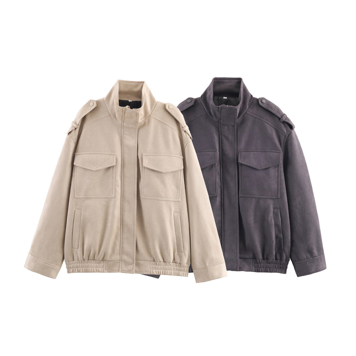 Damen Utility-Jacke Praktische Taschen Hochschließender Kragen - Eveloria