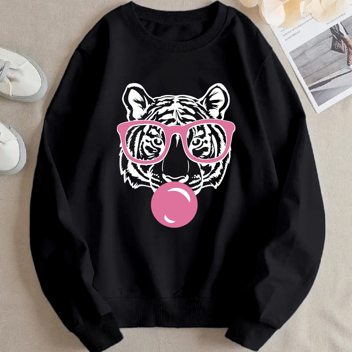 Damen Sweatshirt Tiger-Design Lässiger Schnitt Eveloria